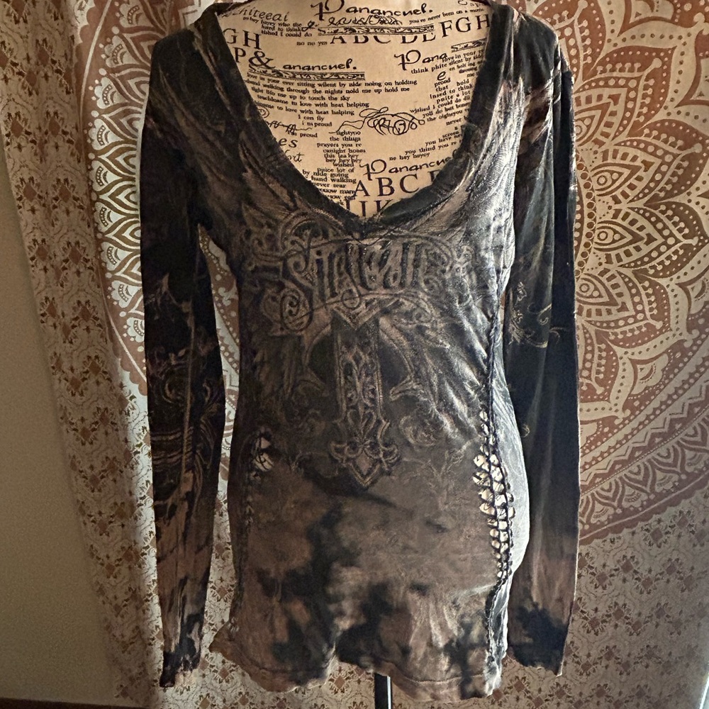 Affliction Black and Brown Long Sleeve Top